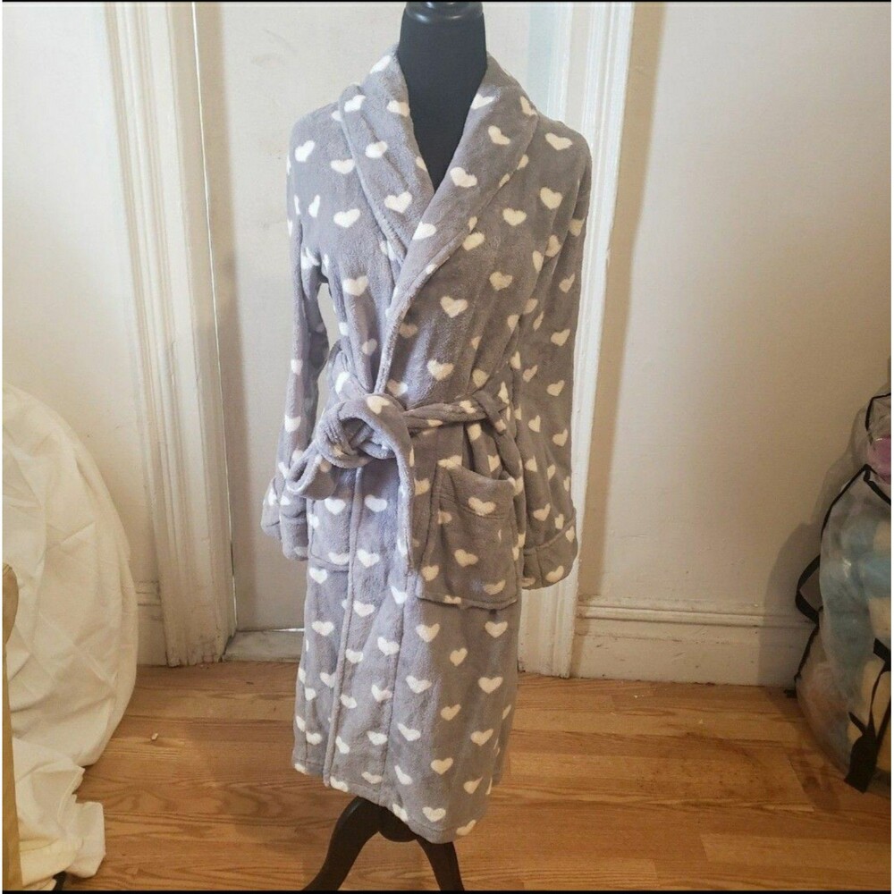 NWT Daniel Buchler GREY plush robe with hearts Sz M Never used Gift idea #MMM